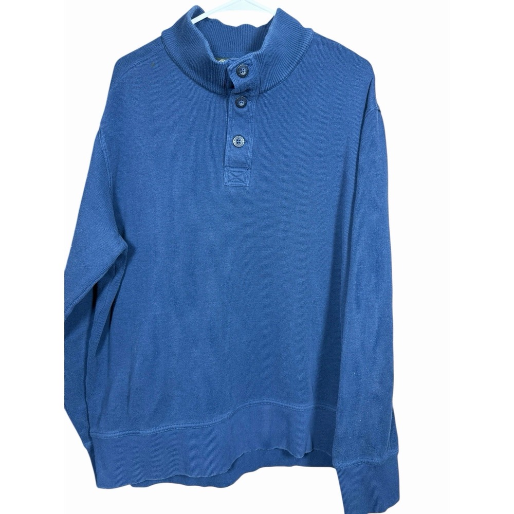 Eddie Bauer Men's‎ XL Mock Neck Henley Sweatshirt Blue 100% Cotton Long Sleeve